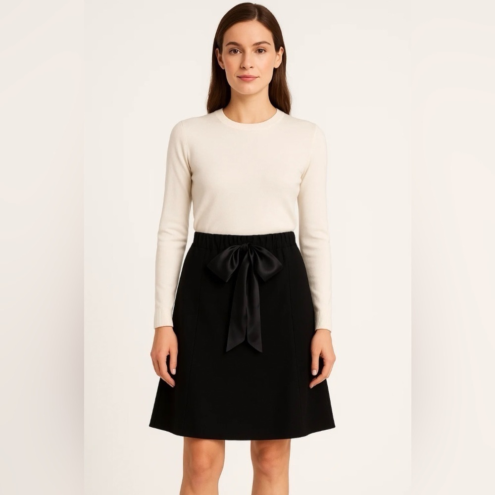 Les Copains Black A-line Skirt with Silk Bow, Size 42 (=US 6)